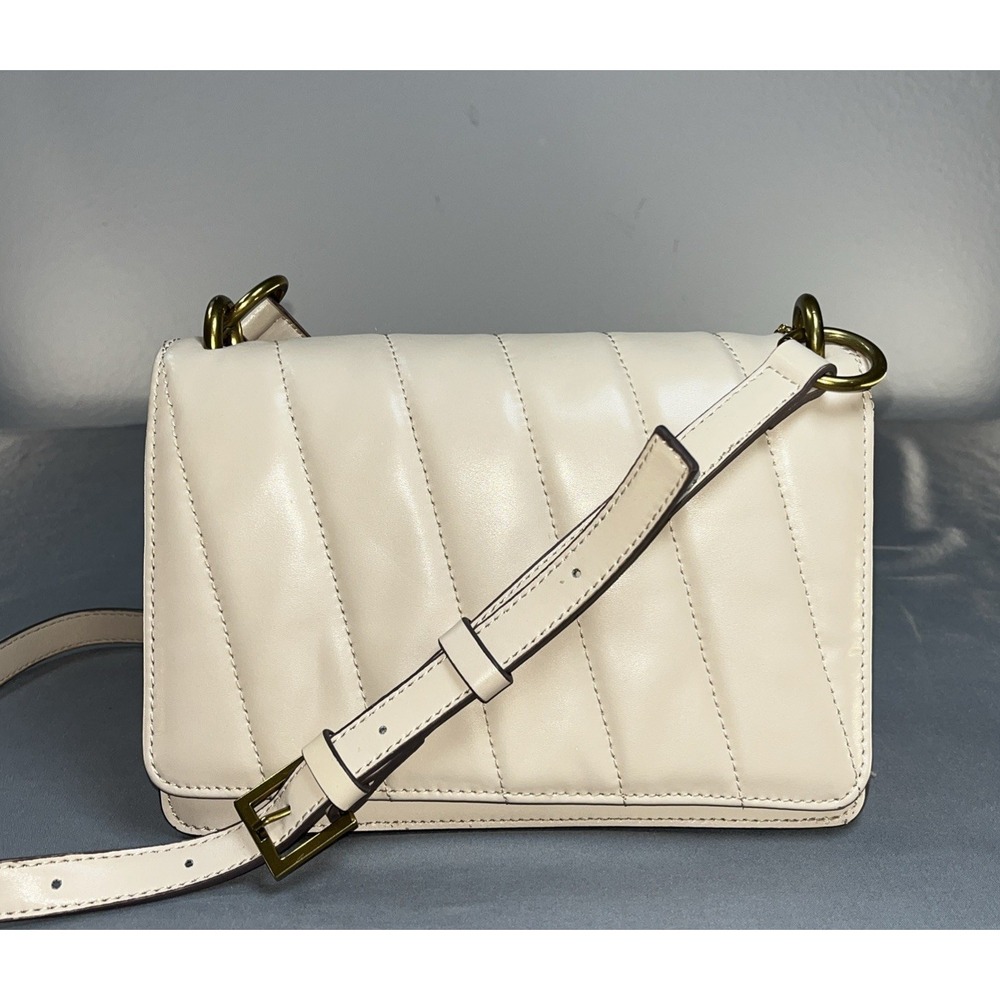 Antonio Melani Quilted Cream Leather Crossbody Bag Flap Purse Gold Hardware